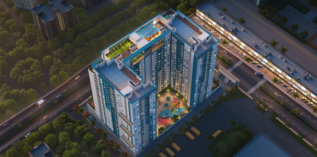 Artistic view of the residential building at Megapolis Shimmer