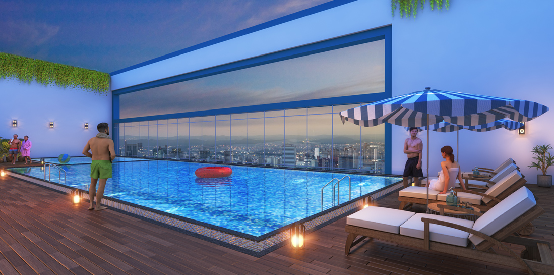 Artistic view of the swimming pool at Megapolis Shimmer